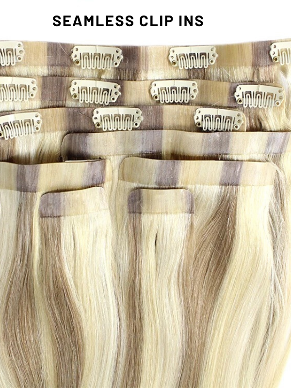 #4/27 Brown Blonde Mix 20" Deluxe Seamless Clip In Human Hair Extension - dulgehairextensions.com.au