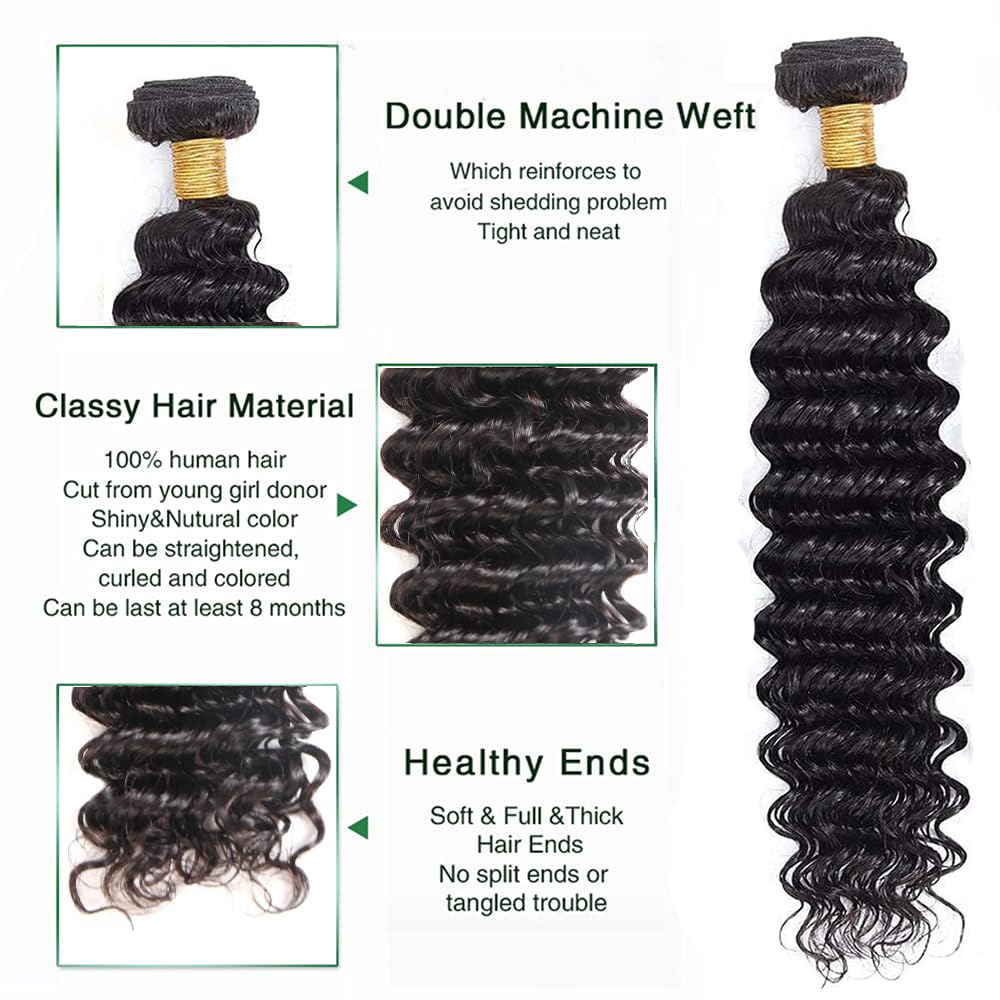 Brazilian Virgin Human Hair 12A Weft Weave Bundles 300g Deep Wave