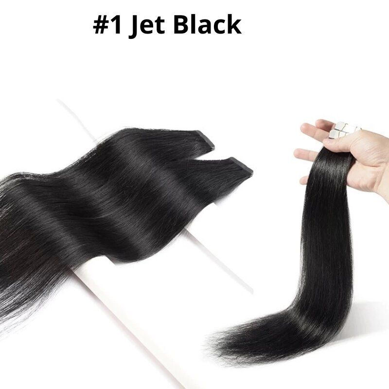 #1 Jet Black European 16" Tape In Human Hair Extensions - dulgehairextensions.com.au