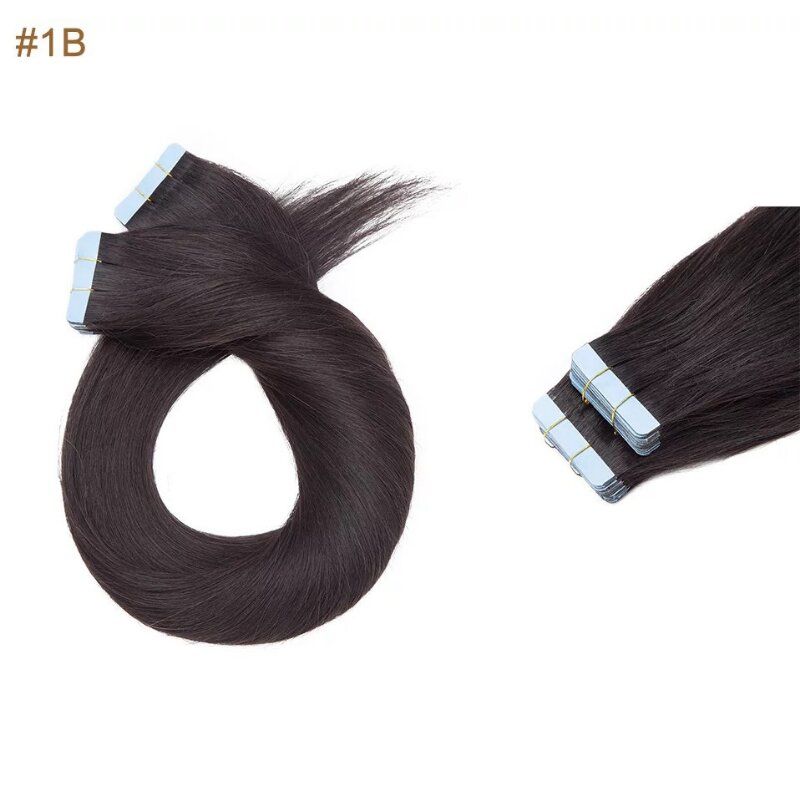 #1B Natural Black 24" Premium Quality European Remy Human Hair Tape In Extension - dulgehairextensions.com.au