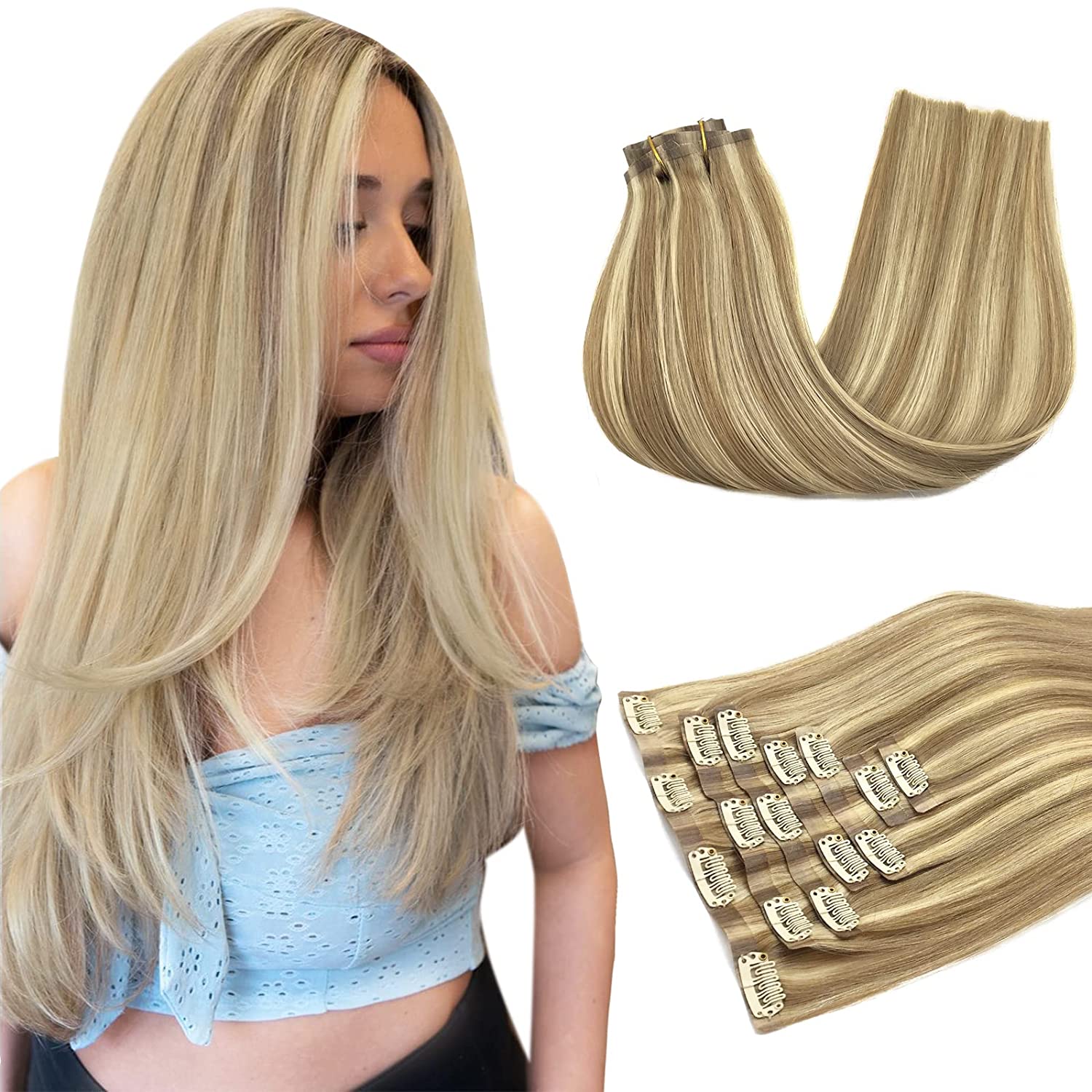 DULGE Deluxe 20" Euro Remy Human Hair Clip-In Extensions – 180g