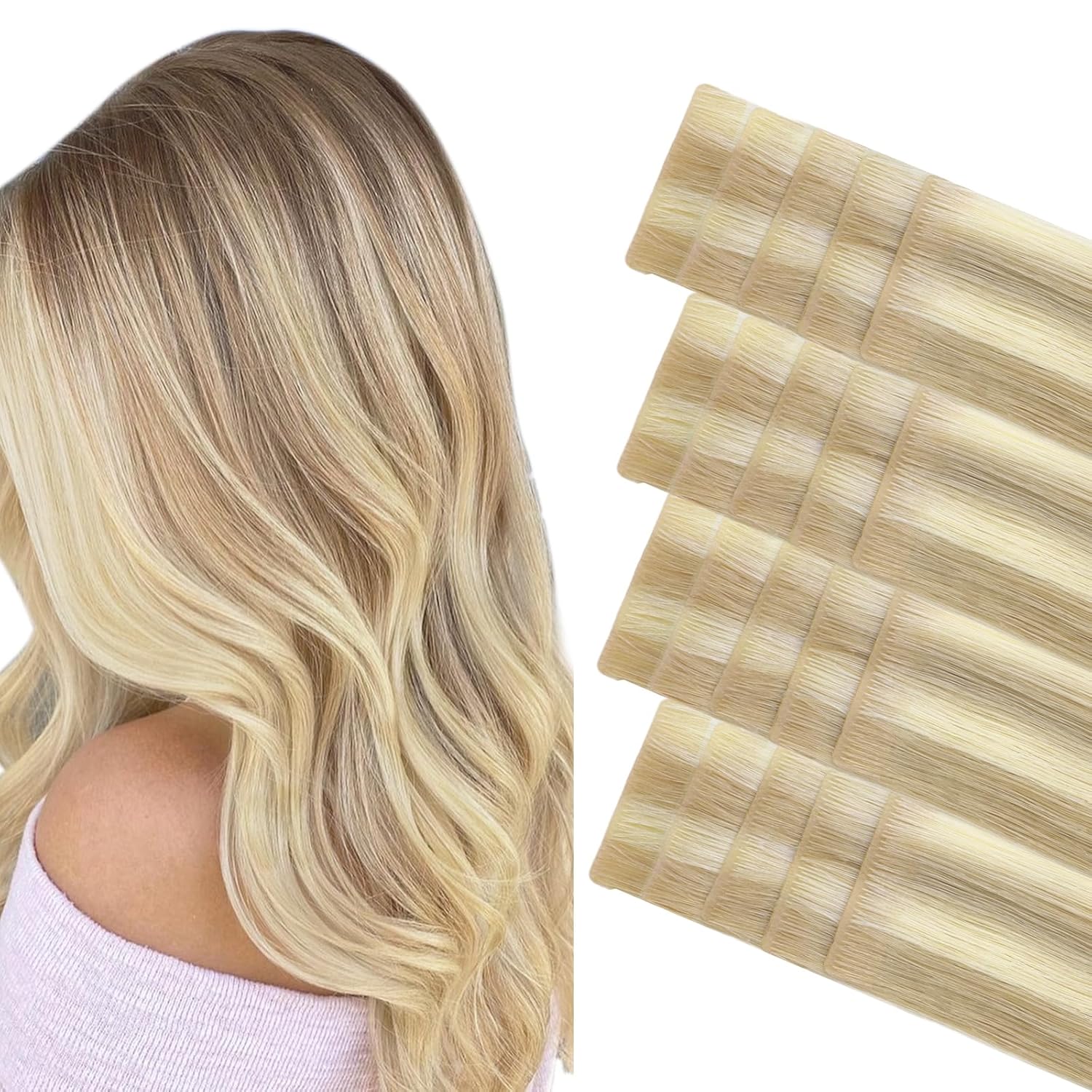 DULGE 16" Russian Remy Human Hair 100g Invisible Tape Extensions 40 Pieces