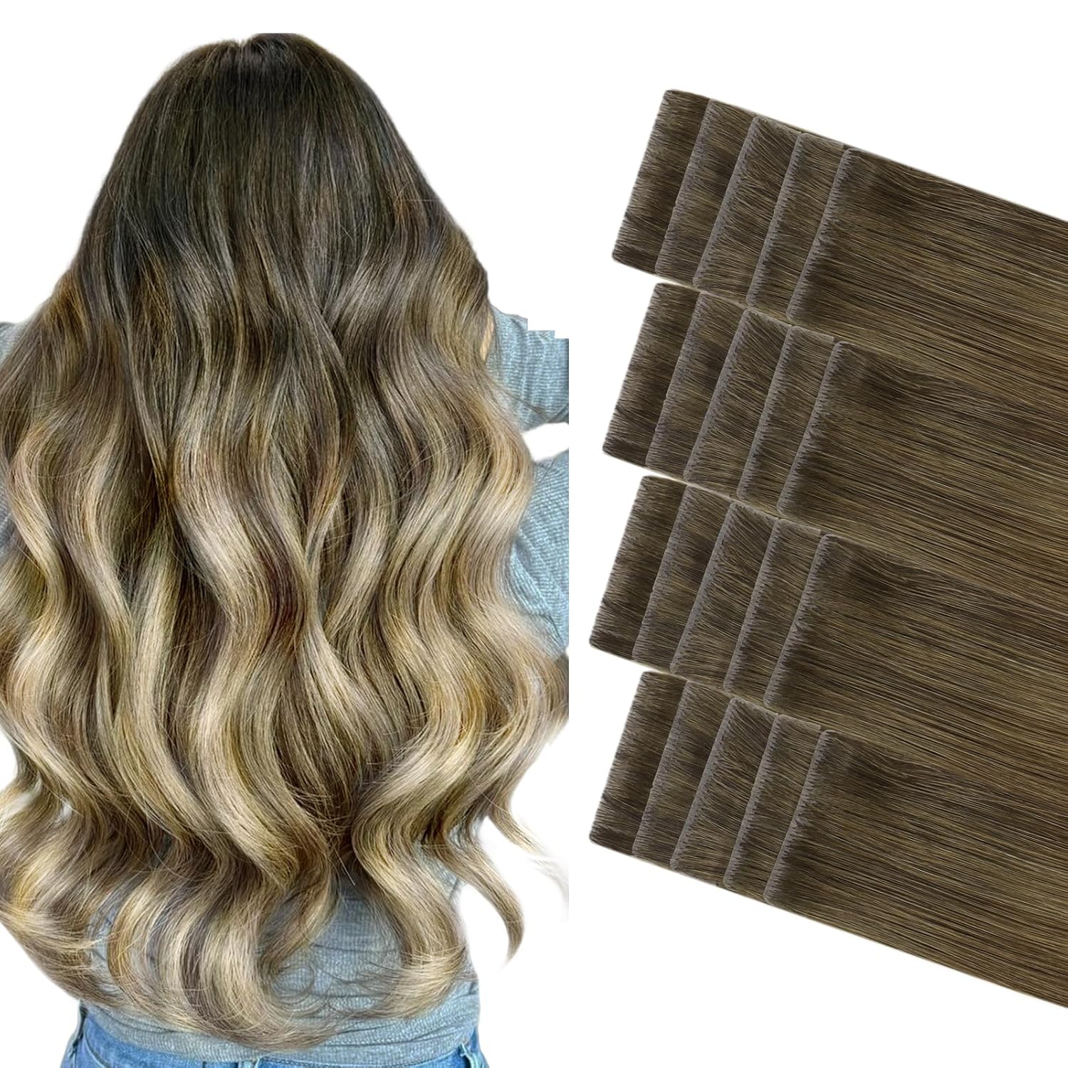 DULGE 22" Russian Remy Human Hair 100g Invisible Tape Extensions 40 Pieces