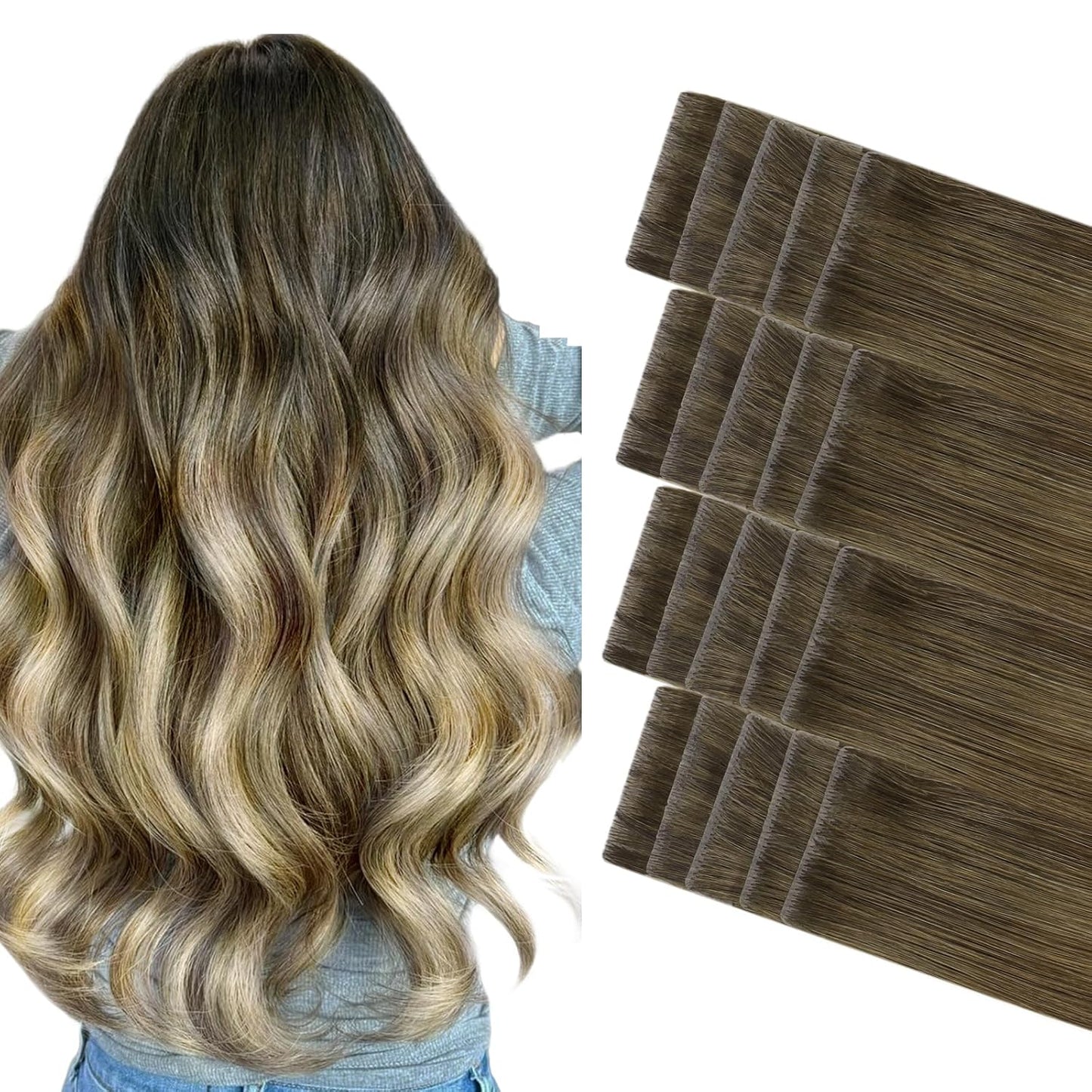 DULGE 20" Russian Remy Human Hair 100g Invisible Tape Extensions 40 Pieces