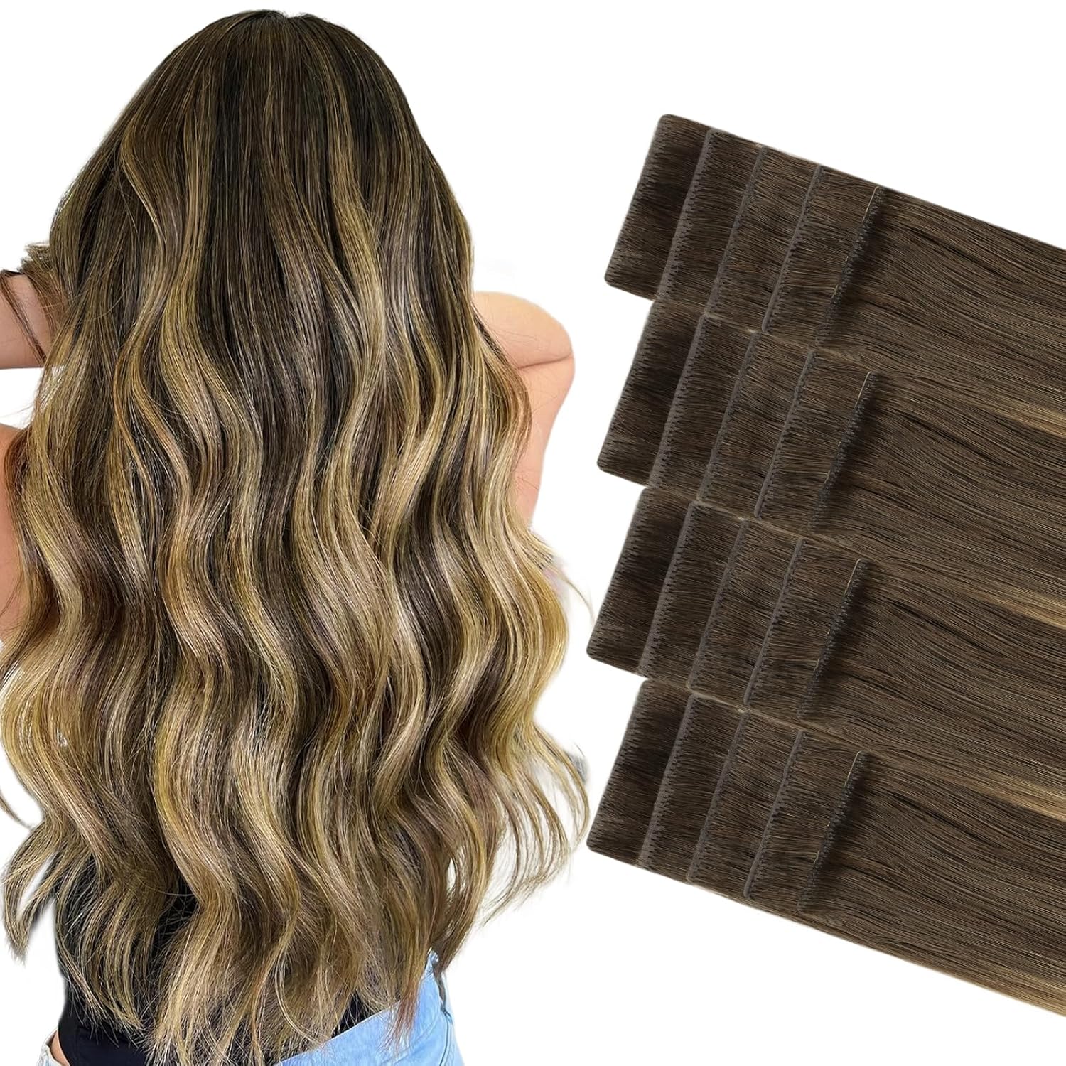 DULGE 20" Russian Remy Human Hair 100g Invisible Tape Extensions 40 Pieces