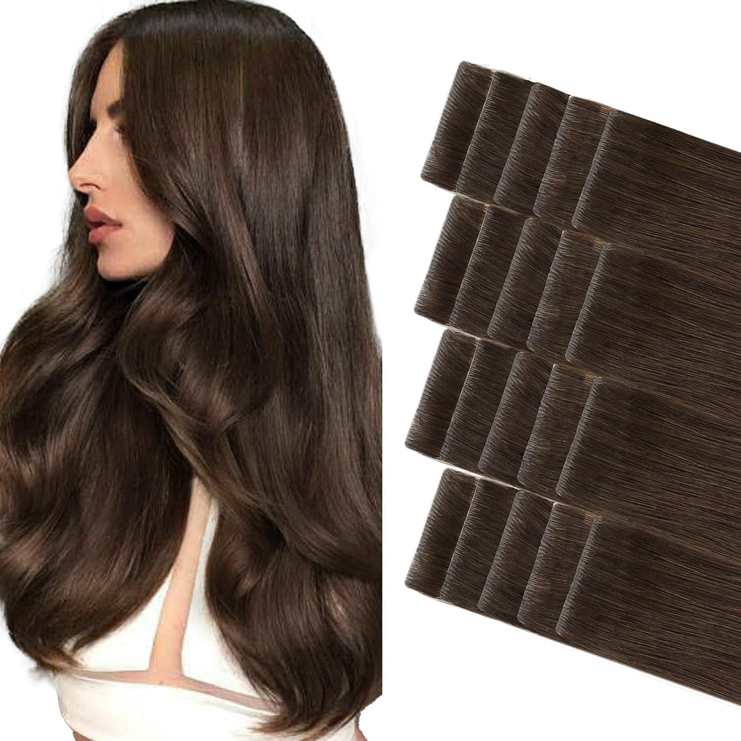 DULGE 16" Russian Remy Human Hair 100g Invisible Tape Extensions 40 Pieces