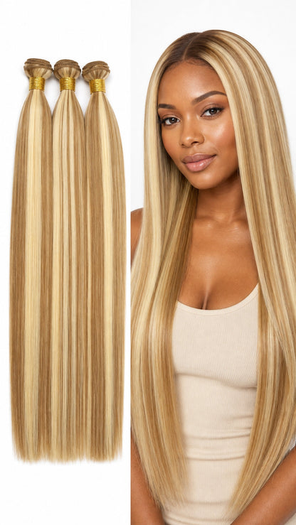 DULGE Kinky Curly Human Hair Weft Bundles - Color #10/613 (Ash Brown to Platinum Blonde Ombre)