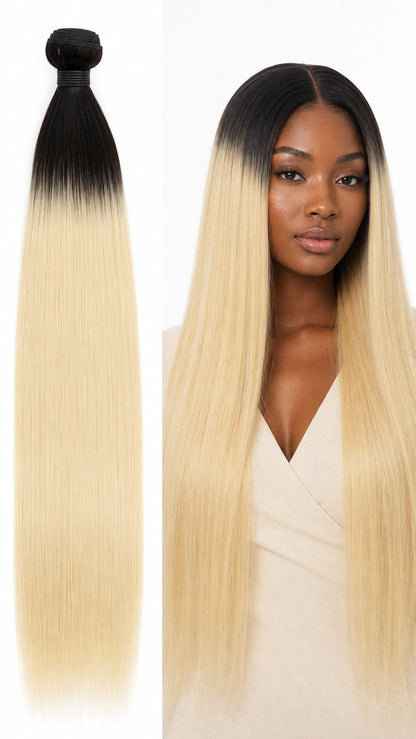 DULGE Water Wave Human Hair Weft Bundles - Color #1B/613 (Black to Platinum Blonde Ombre)