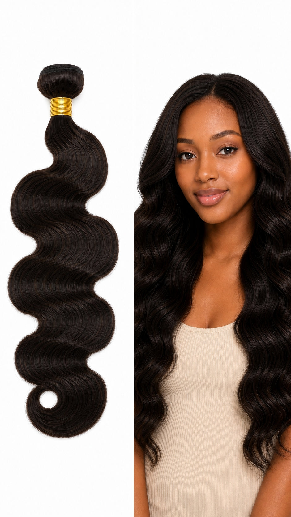 DULGE Water Wave Human Hair Weft Bundles - Color 1B (Natural Black)