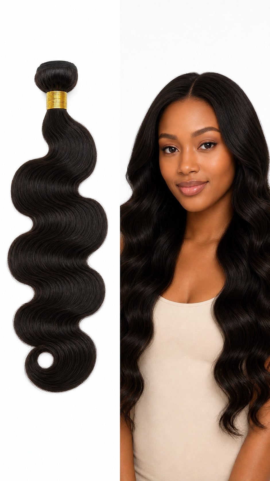 DULGE Body Wave Human Hair Weft Bundles - Color #1 (Jet Black)