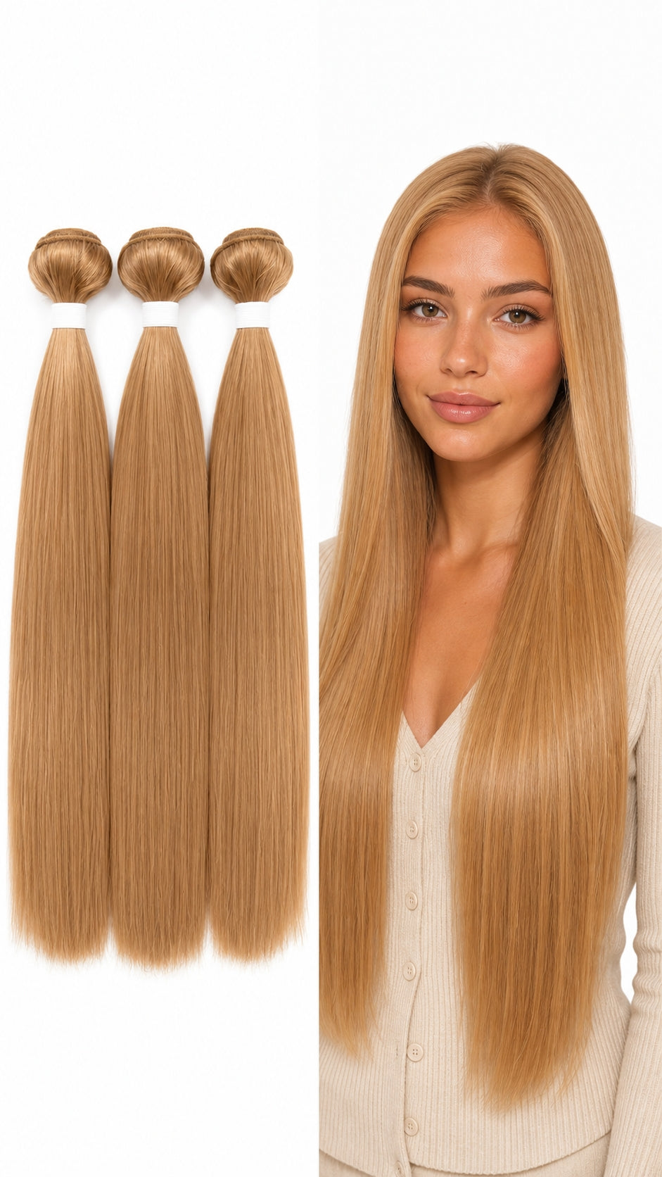 DULGE Deep Wave Human Hair Weft Bundles - Color #27 (Honey Blonde)