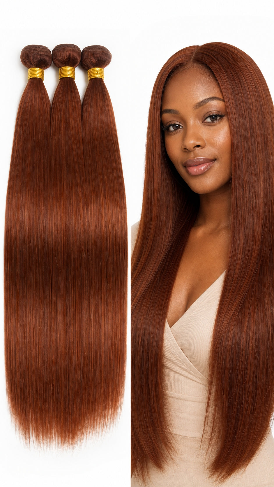 DULGE Water Wave Human Hair Weft Bundles - Color #33 (Auburn)