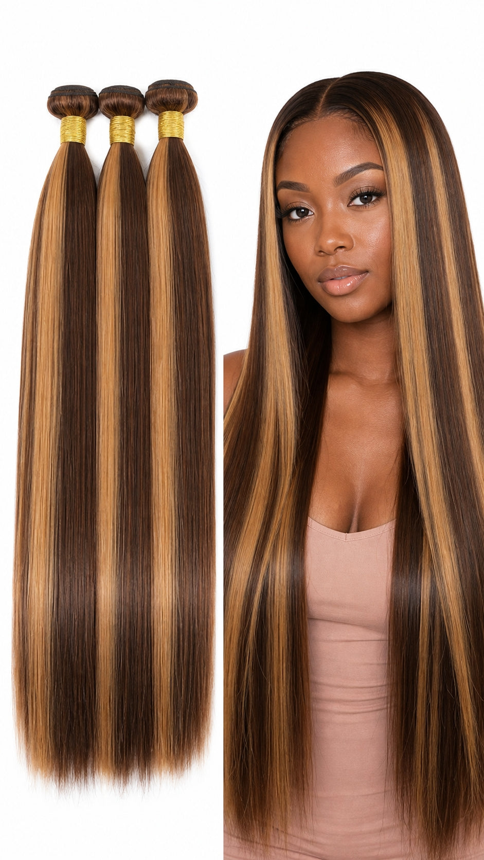 DULGE Kinky Curly Human Hair Weft Bundles - Color #4/27 (Brown to Honey Blonde Ombre)