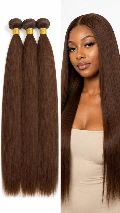 DULGE Water Wave Human Hair Weft Bundles - Color #4 (Medium Brown)