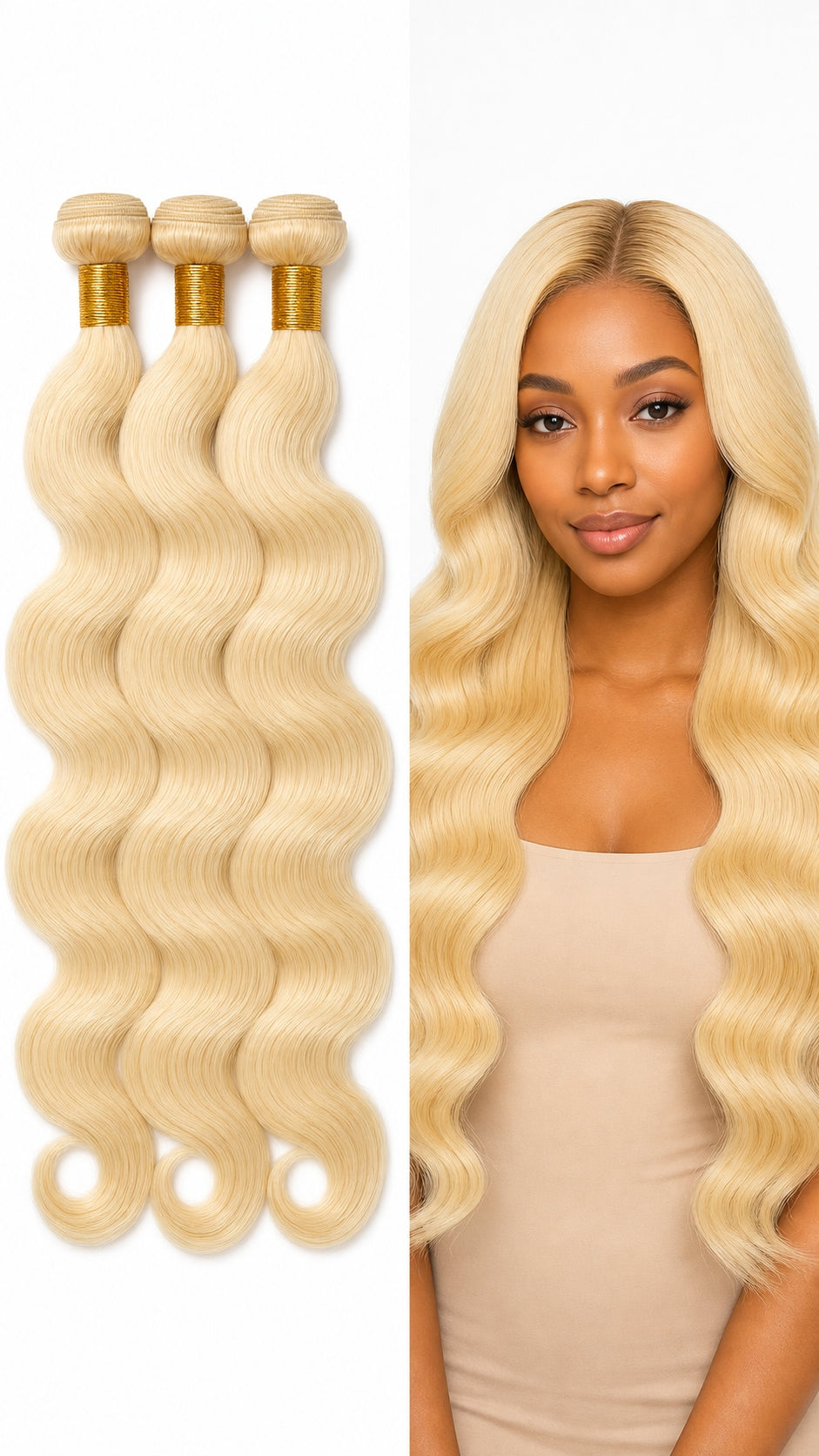 DULGE Water Wave Human Hair Weft Bundles - Color #613 (Platinum Blonde)