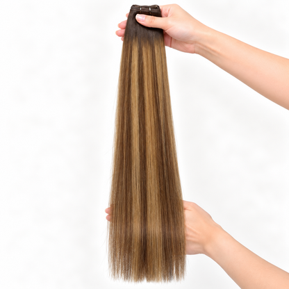 DULGE Butterfly Weft hair extensions in #2-4-8 Chestnut Balayage