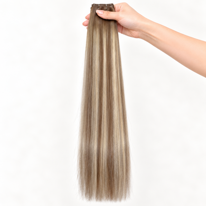 DULGE Butterfly Weft hair extensions in LA Latte Blonde