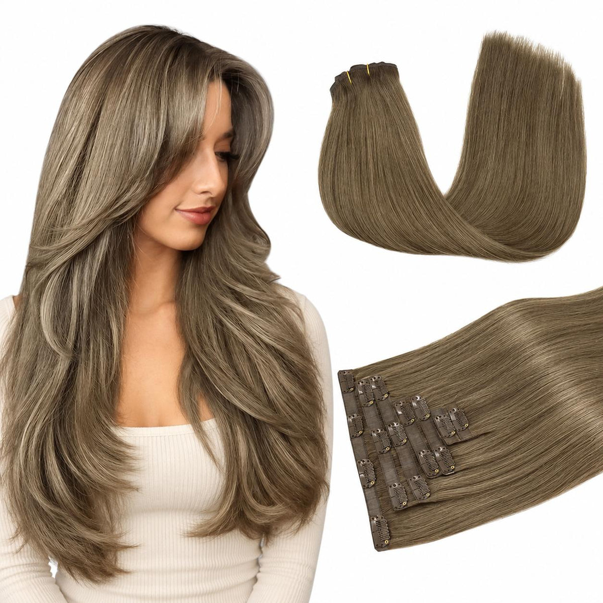 DULGE Clip-In Hair Extensions #6 Medium Brown colour example