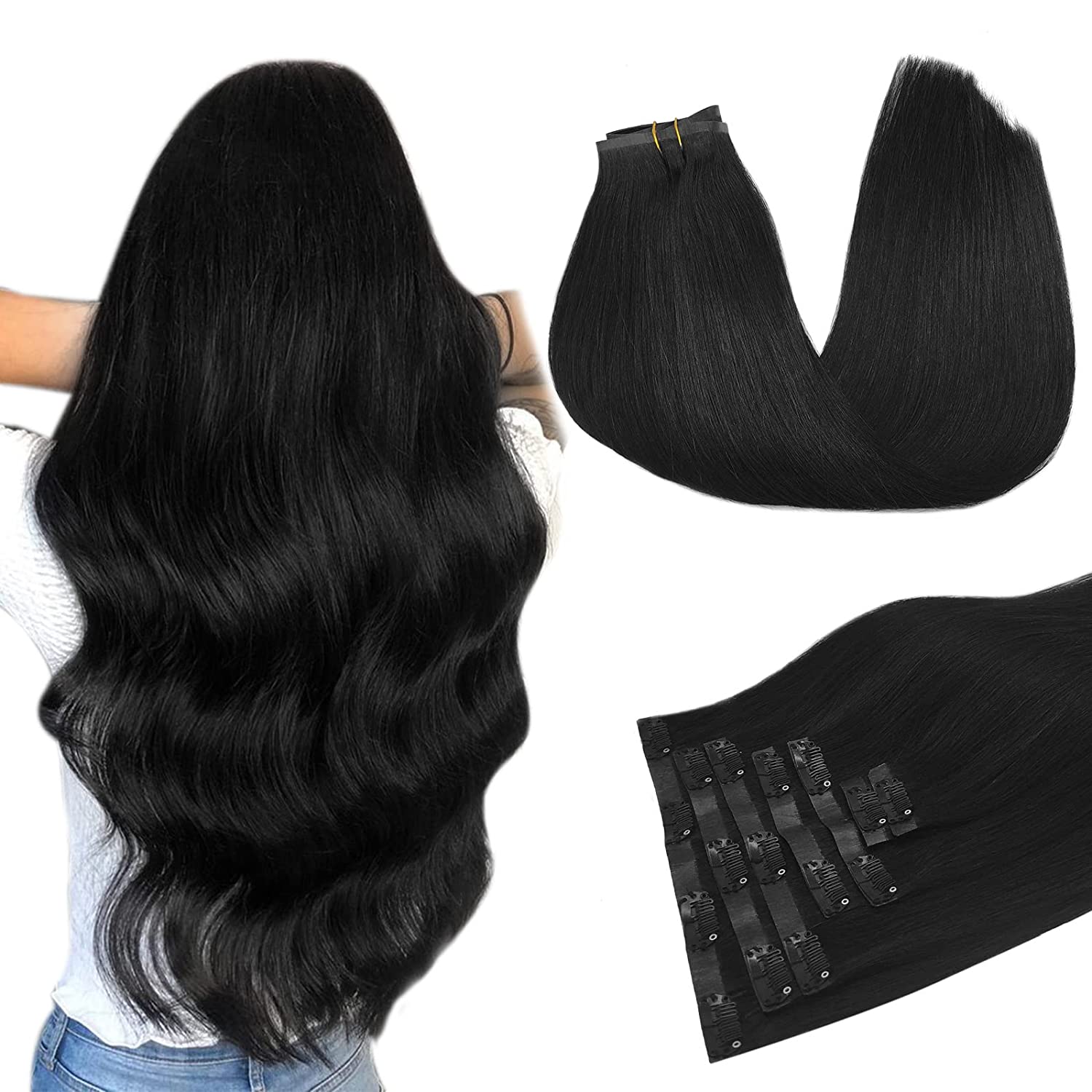 DULGE Super Deluxe 24" Euro Remy Human Hair Clip-In Extensions – 170g