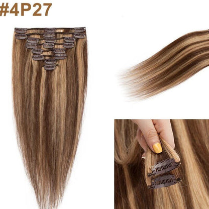 #4/27 Chocolate Brown Blonde Mix 20" Full Head Clip In Human Hair Extension - dulgehairextensions.com.au