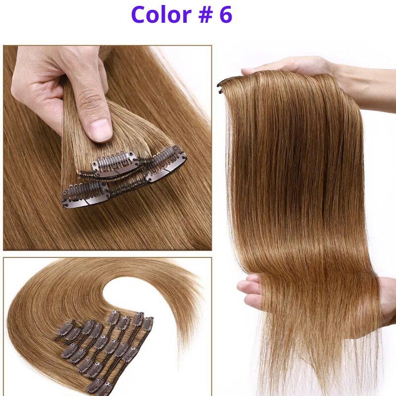 #6 Medium Brown 18" European Remy Clip In Human Hair Extension