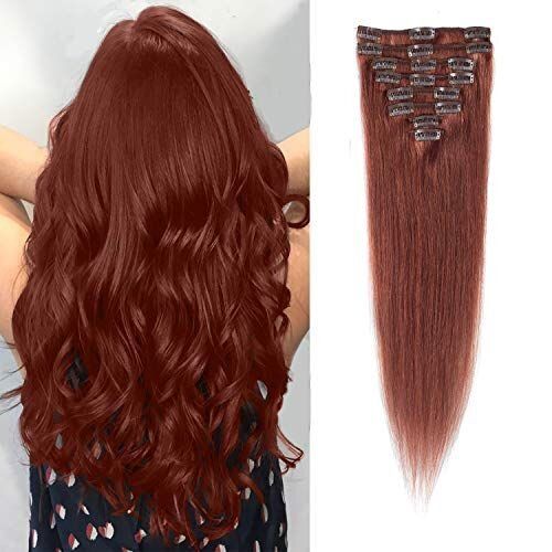 Cheaper Non Remy Thick Human Hair Clip In 20" #33 Auburn Red