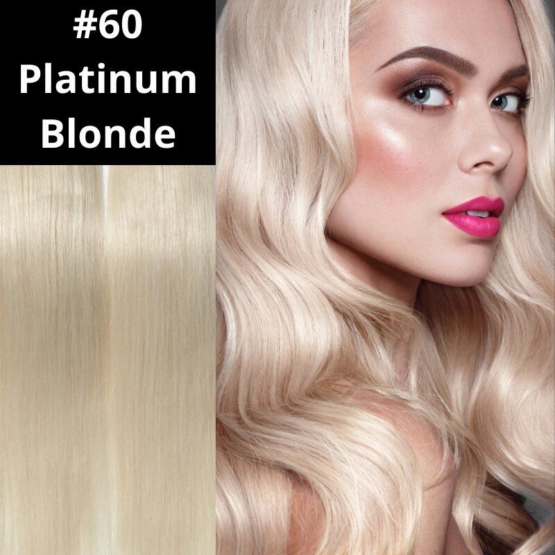 #60 Platinum Blonde 20" Deluxe Clip In Human Hair Extension - dulgehairextensions.com.au