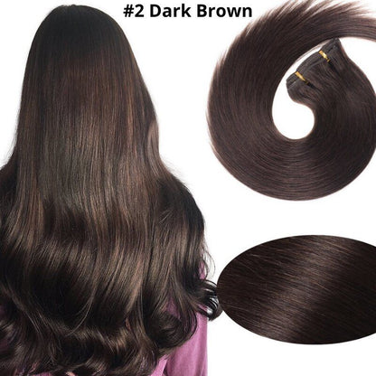 #2 Dark Brown 20" Deluxe Seamless Clip In Human Hair Extensions - dulgehairextensions.com.au