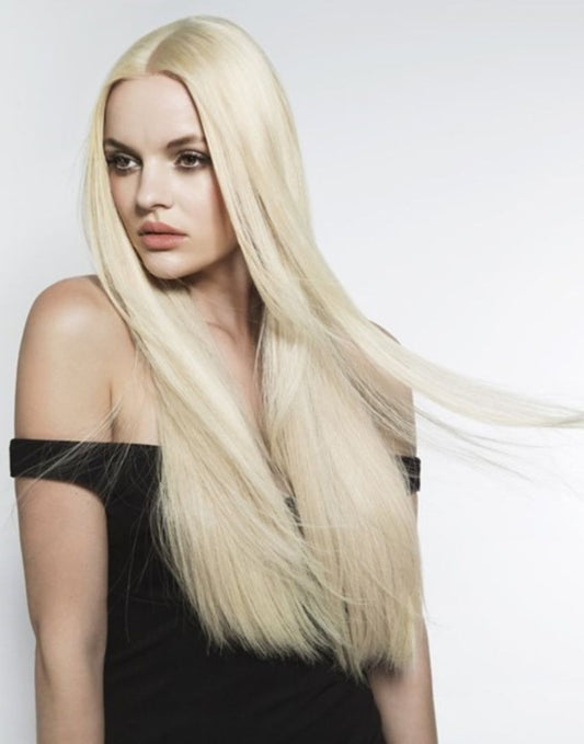 #60 Platinum Blonde 24" Deluxe Clip In Human Hair Extension