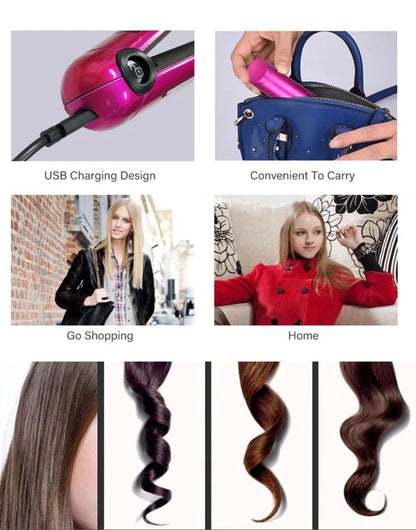 Portable USB Charging 2 In 1 Green Hair Straightener Curler - dulgehairextensions.com.au