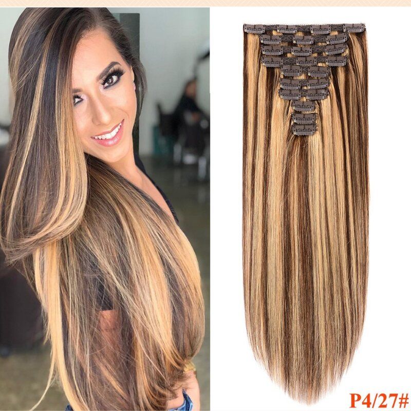 #4/27 Brown Blonde Mix 20" Deluxe Seamless Clip In Human Hair Extension